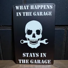GARAGE スカル ブリキ看板 20×30cm／アメリカンヴィンテージ ガレージサイン／アメカジ雑貨 インテリア装飾