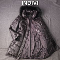 【INDIVI】インディヴィ 秋冬 2WAY フォックスファー ロングダウンコート 38 M 黒 レディース フード着脱可 Aラインシルエット