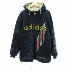アディダスオリジナルス adidas originals 90's ヴィンテージ ジップアップパーカー フーディ バックプリント フード ロゴ 裏起毛 ボア F 紺 /JS ■GY09