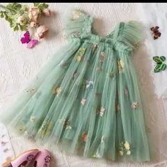 女の子 ドレス 120 チュール 花 羽 リングガール 結婚式 発表会 誕生日 ワンピース ハロウィン　キッズ セレモニー ティンカーベル　羽