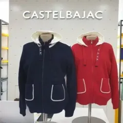 CASTELBAJAC カステルバジャック ゴルフ ニット フード アウター ジップアップ バイカラー ダウン 防風 レイヤード