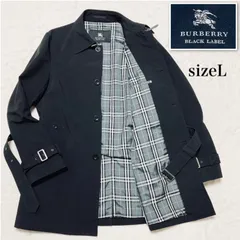 BURBERRY BLACK  LABEL バーバリーブラックレーベル　ステンカラーコート　ベルト　ベルテッド　ハーフ　ブラック×裏地ノバチェック　sizeL 三陽商会　シングル　スロートラッチ　カフストラップ　メンズ　高級　ラグジュアリー Y2K