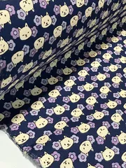 2m 日本製 猫柄 オックス生地 ネイビー 生地