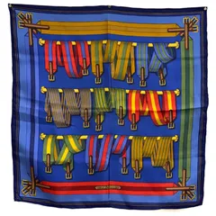 エルメス カレ45 Les Sangles シルクスカーフ サスペンダーベルト柄 ブルー ガヴロッシュ プチカレ HERMES AC0108