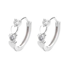 ハート フープピアス CZ ジルコニア シルバー S925刻印【両耳セット】