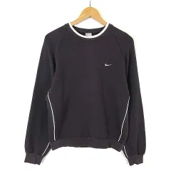 ナイキ NIKE ヴィンテージ 00s トレーナー スウェット ロゴ 刺繍 配色 パイピング コットン 長袖 M チャコールグレー オフ白