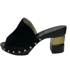 FERRAGAMO/SalvatoreFerragamo(サルバトーレフェラガモ) ミュール 7 レディース - 黒×ゴールド スタッズ/オープントゥ/アウトソール張替済