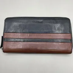 良品　COLE HAAN コールハーン 長財布　ロングウォレット　ラウンドジッパー　ボーダー　レザー　ロゴ型押し　茶　ブラウン　黒　ブラックのサムネイル
