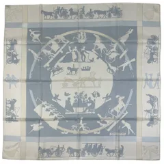 エルメス HERMES カレ 90 JEUX D'OMBRES 影絵遊び スカーフ シルク ホワイト マルチカラー レディース 【中古】