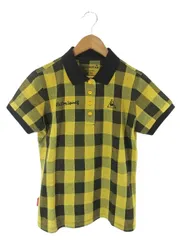 ルコックスポルティフ le coq sportif ポロシャツ 半袖 ゴルフウェア ロゴ 刺繍 チェック柄 イエロー ブラック サイズL QQQ