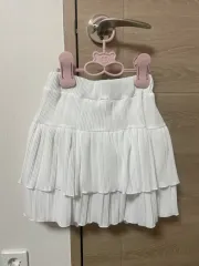 白 プリーツ ティアード ミニスカート