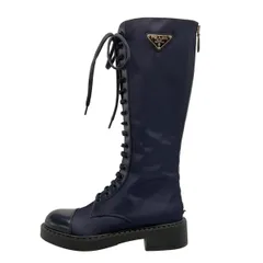 美品✨プラダ ロングブーツ レザー バックファスナー ロゴ型押し シボ 黒 美品✨プラダ ロングブーツ レザー バックファスナー ロゴ型押し シボ