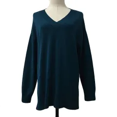 グローバルワーク GLOBAL WORK セーター ニット プルオーバー Vネック 無地 スリット オーバーサイズ 長袖 M 緑 グリーン