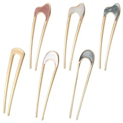 【人気商品】ヘアアクセサリー 団子 パーティー 結婚式 (6个 卒業式 成人式 和服 おしゃれ レトロ A款) シンプルな合金幾何学的なU字型 6枚入り U字型 簪