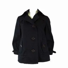 バーバリーブルーレーベル BURBERRY BLUE LABEL コート シングルトレンチ ジャケット パフスリーブ 7分袖 裏ノバチェック メタルボタン M 38 黒 ブラック 国内正規品