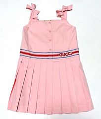 可愛い！早い者勝ち！GUCCI グッチ キッズ ロゴ刺繍 シェリーライン プリーツワンピース リボン 6歳/120 ピンク フォーマル 結婚式　2A48