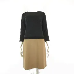 ケティ KETTY ワンピース 配色 ウール ストレッチ 7分袖 M 2 チャコールグレー ブラック キャメル タグ付 美品