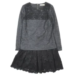 エムプルミエ ブラック M-Premier BLACK クロッシェレース 切替 ラメ入り ワンピース 長袖 膝丈 サイズ36 S ブラック 黒 レディース YBA11