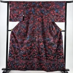 付下げ 身丈159cm 裄丈64.5cm M 袷 草花 青海波 ぼかし 紫 正絹 秀品 【中古】