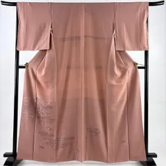 付下げ 身丈163cm 裄丈66cm M 袷 華文 組紐 刺繍 ピンクベージュ 正絹 秀品 【中古】