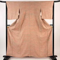 小紋 身丈161cm 裄丈64.5cm M 袷 幾何学模様 陶彩染 オレンジ 正絹 名品 【中古】