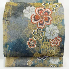 【美品】 袋帯 秀品 桜 金糸 箔 青緑 六通 正絹 【中古】