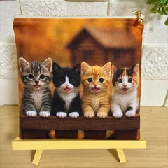 両面パネル フラットポーチ 猫 秋