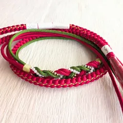 振袖用★帯締め 未使用 パール 手組み Mサイズ 正絹 成人式 振袖 飾り結び 104