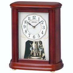 【中古】【非常に良い】セイコー クロック 置き時計 電波 アナログ 回転飾り 木枠 茶 木地 BY242B SEIKO