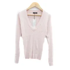 イネド INED リブニット カットソー Vネック 長袖 無地 9 M ピンク /HO23