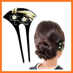 【新品】 かんざし 髪飾り 和装 パール 留袖/バチ型/浴衣/着物【＆JuJu】 レディース (黒) 1