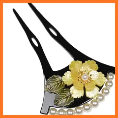 【新品】 [TOuWA] かんざし バチ型 和装髪飾り 扇型 二本挿し 着物 留袖 浴衣 袴 振袖 卒業式 結婚式 ブライダル お正月 ギフト 専用ケース付 （牡丹 黄 ） 0