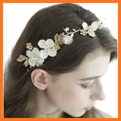 【新品】 【J's select】リーフ フラワー 花 ビジュー レディース ヘアアクセサリー 髪飾り ヘッド ドレス 結婚式 パーティに (ゴールド) 1