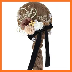 【新品】 [Bud Flower] バドフラワー 髪飾り 成人式 卒業式 ドライフラワー 水引 金箔 和装 振袖 袴 ヘッドドレス 結婚式 七五三 アクセサリー hair-221 (ブラック) 0