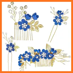 【新品】 4点セット 髪飾り 成人式 和風 花飾り和装 ヘアアクセサリー 成人式髪飾り 七五三 花見 夏祭り 母の日 卒業式 入学式 花火大会 着物 結婚式 花嫁 披露宴 浴衣 和装 (ブルー) 0