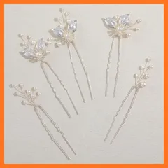 【新品】 Famihot 髪飾り ヘアアクセサリー 花 木の葉モチーフ パールヘアピン 5本セット Uピン ヘッドドレス ウェディング 結婚式 お呼ばれ 披露宴 卒業式 発表会 和装用 手作り髪飾り 合金製 (05) 0