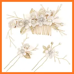 【新品】 HUAZONTOM 髪飾り ヘアアクセサリー 大人 和装 かんざし ヘッドドレス 3点セット パール 花 ヘアピン 着物 浴衣 発表会 成人式 卒業式 結婚式 ウェディング 和風 小物 ホワイト 1