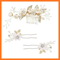 【新品】 髪飾り ヘアアクセサリー ヘッドドレス 花 パール ヘアピン 和装髪飾り 3点セット フラワー コーム Uピン ヘアピン ウェディング 成人式 七五三 パーティー 披露宴 卒業式 入学式 和装 ヘアアクセサリー PureSino (A-WHITE 1