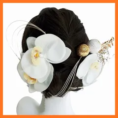 【新品】 [lalabeauty] 胡蝶蘭 髪飾り 成人式 髪飾り 和婚 結婚式 白無垢 和装ヘアアクセサリー 浴衣 Uピン式 つまみ細工 振袖向け 卒業式 着物 花嫁 七五三 ヘッドドレス 前撮り 和玉 水引 花嫁 卒業式 着物 和服 髪飾りセット 1