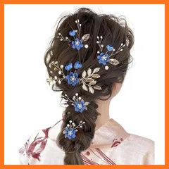 【新品】 髪飾り 5点セット ヘッドドレス パール フラワー コーム Uピン ヘアピン 成人式 結婚式 発表会 卒業式 パーティー 和装用髪飾り 上品 華やか ギフト対応(ロイヤルブルー) 0