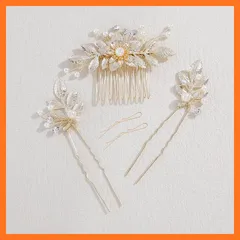 【新品】 Famihot 髪飾り 木の葉 花モチーフ ヘアアクセサリー パール コーム Uピン 5点セット 花嫁 かんざし クリスタル ヘッドドレス 手作り ウェディングヘッドドレス 結婚式 披露宴 二次会 発表会 卒業式 成人式 入学式 パーティー 和装 0