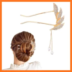 【新品】 Frcolor かんざし バチ型 髪飾り U型簪 コーム パール 留袖 浴衣 和装アクセサリー 団子 髪留め ヘアアレンジ レディース（ゴールデン） 1