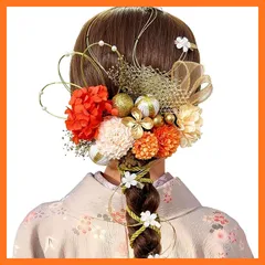 【新品】 [ULITU] 髪飾り 成人式 ヘアーアクセサリー リボン 水引 ドライフラワー 紫陽花 かすみ草 和玉 金箔 網型飾り 人気 和服 浴衣 着物 振袖 袴 成人式 卒業式 七五三 花火大会 祭り 夏祭り 結納 入学式 結婚式 発表会 オレンジ 1