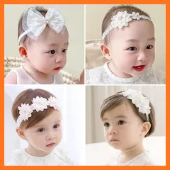 【新品】 ベビー ヘアバンド 4本入り 赤ちゃん ヘアアクセサリー 子供 女の子 髪飾り レースかわいい おしゃれ ベビーヘッドバンド ゴムバンド お祝い 誕生日 記念日 撮影 出産祝い(C) 1