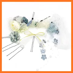 【新品】 レディス 髪飾り 紐アレンジ ロープアレンジ ドライフラワー 造花 髪飾り 花飾り ドライフラワー セット 成人式 卒業式 結婚式 袴 和装 浴衣 髪飾り (ブルー) 1