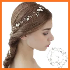 【新品】 Famihot ヘッドドレス 花嫁 髪飾り パール 花リーフ ウェディング カチューシャ 手作り 花かんむり 2枚固定ヘアピン付き 結婚式/披露宴/発表会/卒業式/成人式/入学式/パーティーダンスにも 和装用 ヘアアクセサリー 102*2cm 浴 1