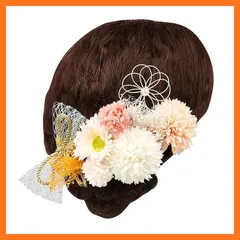 【新品】 [OTAKUMARKET] 髪飾り 成人式 七五三 9点セット 卒業式 つまみ細工 振袖 袴 着物 和装 結婚式 浴衣 花 ドライフラワー 着物 髪 飾り 髪留め ヘアアクセサリー 4カラー (ライトオレンジ) 1