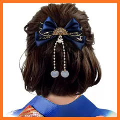 【新品】 [OTAKUMARKET] 髪飾り リボン 袴 卒業式 着物 和装 浴衣 振袖 七五三 成人式 髪 飾り りぼん 和風 つまみ細工 女の子 子供 ヘアアクセサリー 1枚 (ネイビー) 0