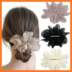 【新品】 バレッタ おしゃれ 大人 可愛い 髪飾り 髪留め チュールレース調 ヘアクリップ ヘアピン ヘアアクセサリー 大きめ 小さめ ハーフアップ 大きめ花モチーフ 着物 浴衣 結婚式 日常 通勤 3色セット 1