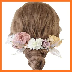 【新品】 [Bud Flower] バドフラワー 髪飾り 成人式 浴衣 アメリカンフラワー 卒業式 ドライフラワー 水引 マム 金箔 和装 振袖 袴 結婚式 七五三 アクセサリー hair-179B(ピンクゴールド) 1